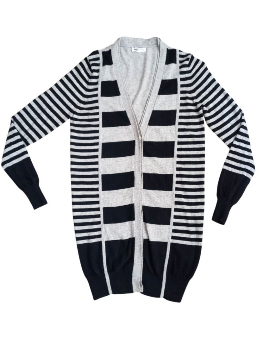 Tse Say Gray Black Striped Cardigan - Long Button Up Knit Sweater, Size S